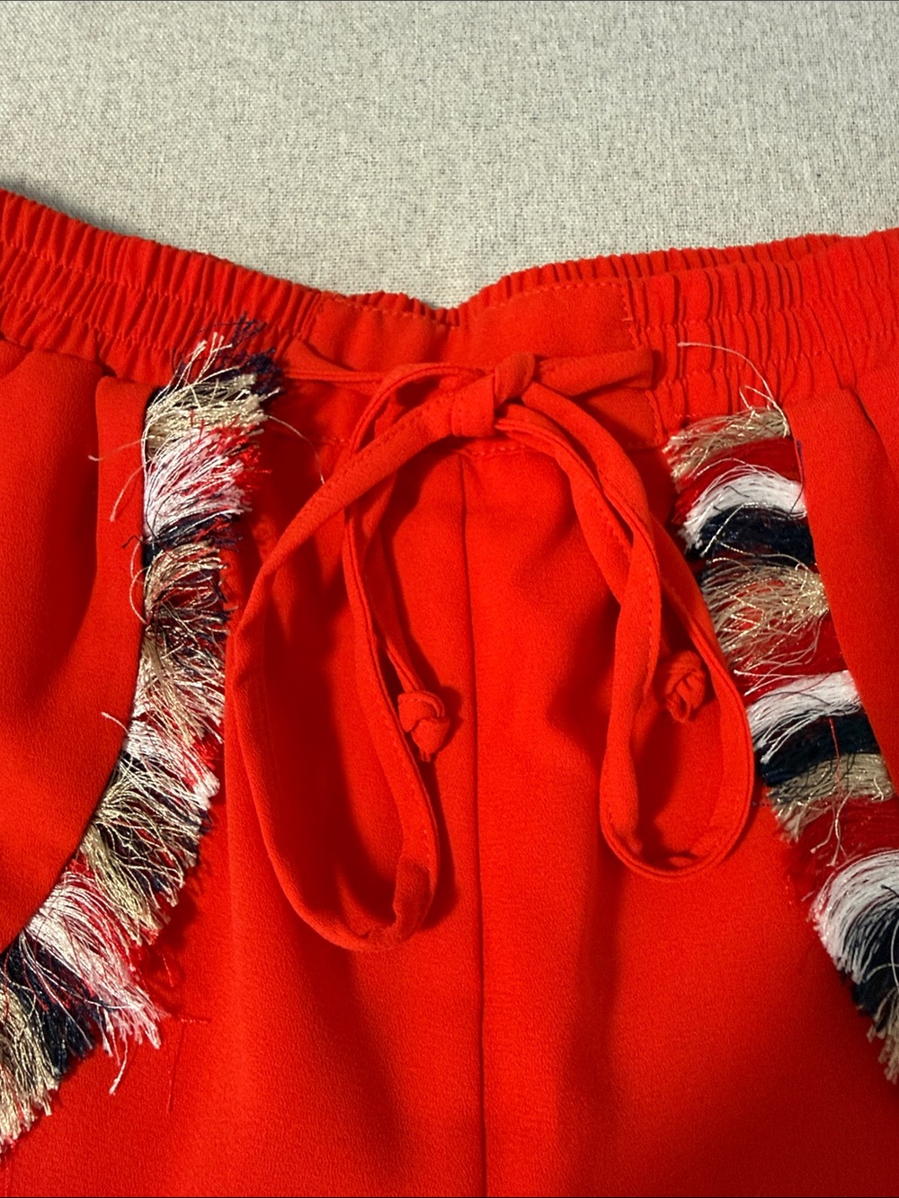 Chloe Oliver Women's Red Orange Athletic Shorts with Fringe Trim Size Medium - Picture 4 of 15